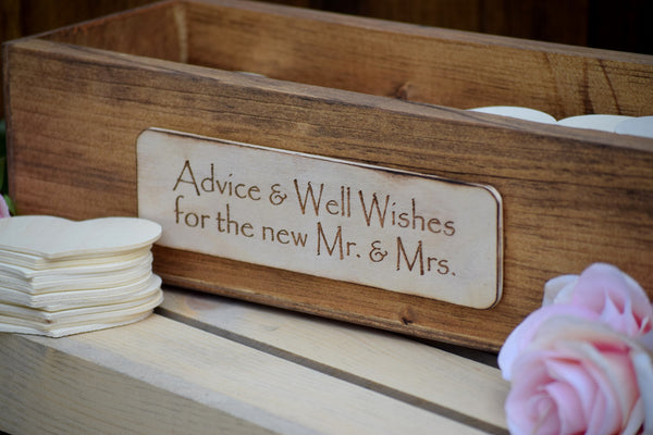Wooden Advice box with Wooden Guest Note Hearts