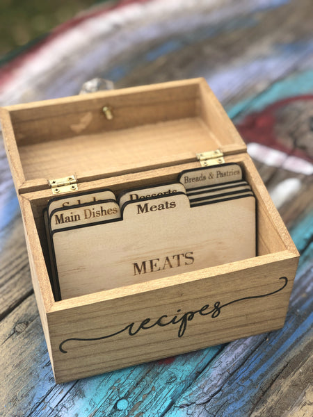 Personalized Recipe Card Box with Wooden Divider Option