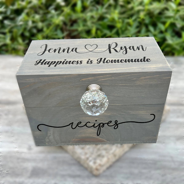Personalized Recipe Box, Wood Recipe Box with Dividers & Recipe Cards, Custom Card Box, Heirloom, Kitchen Gift, Handmade Recipes Storage