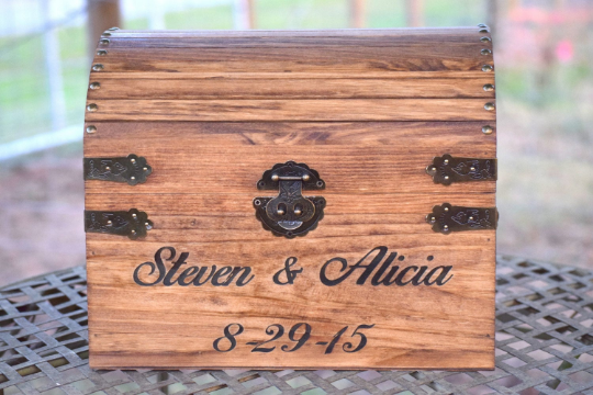 Wooden Chest with Engraved Front