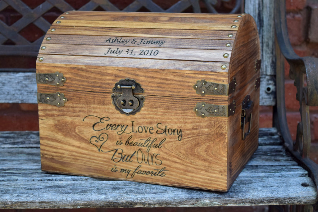 Rustic Wedding Card Box with Slot, Personalized Large Wooden Card