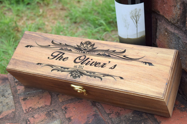 Personalized Flat Top Wine Box with Scroll Design