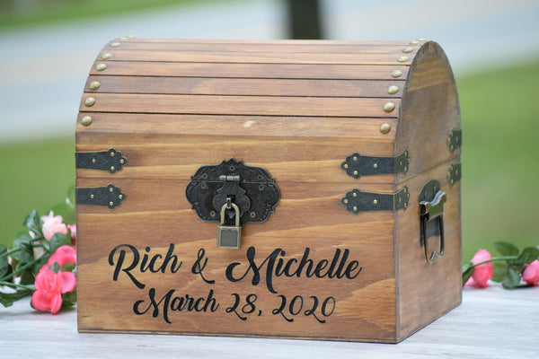 Secured Personalized Wooden Card Box - Includes Lockable Front Hinge