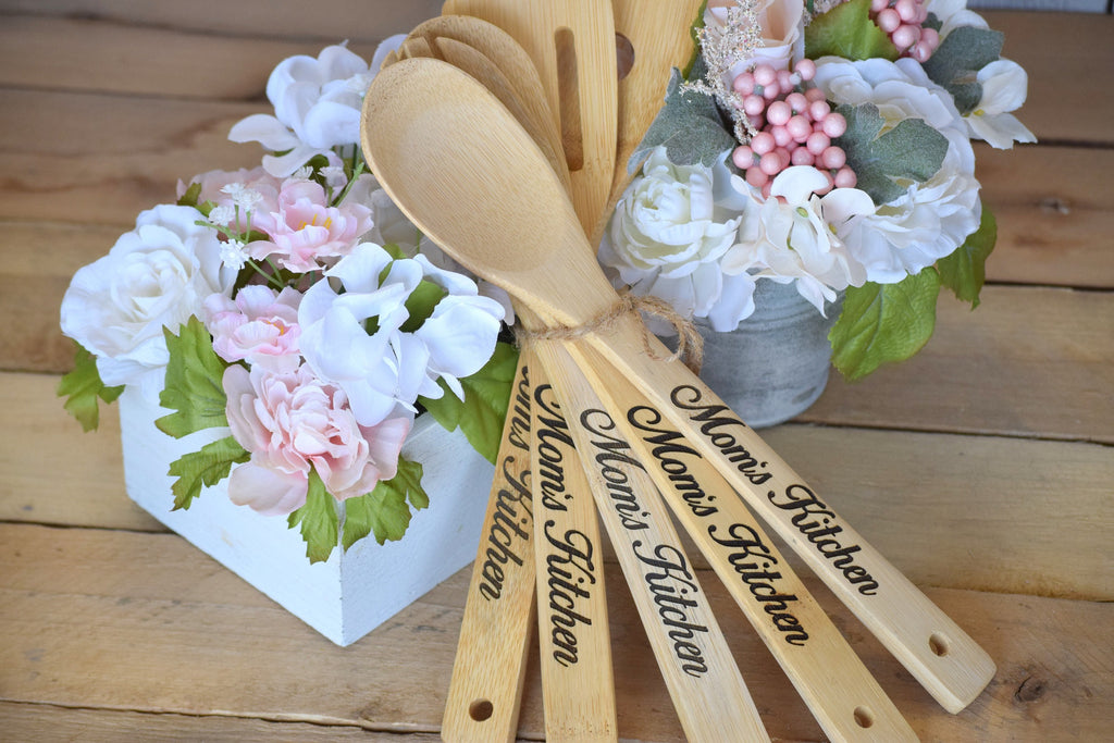 Engraved Wooden Bamboo 6 pc Utensil Set | Birthday Gift | Housewarming Gift  | Funny Engraved Wooden Spoons | Personalized Wooden Spoons