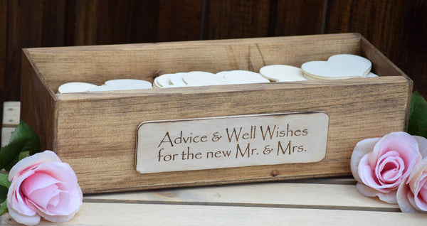 Wooden Advice box with Wooden Guest Note Hearts