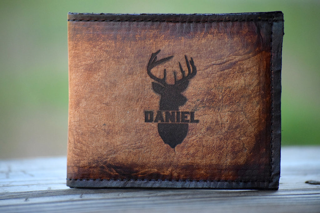 Deer Head Personalized Leather Wallet