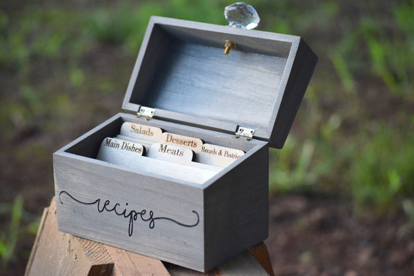Personalized Recipe Card Box with Wooden Divider Option