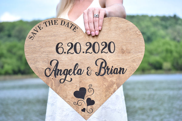 Wood Save the Date Heart Sign