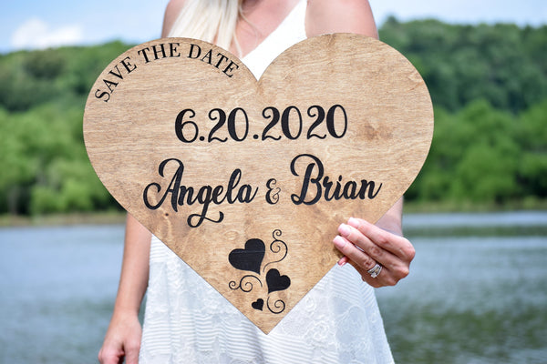Wood Save the Date Heart Sign