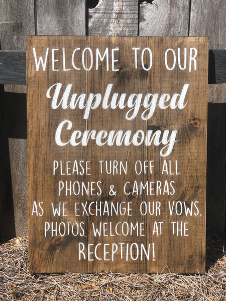 Wooden Unplugged Ceremony Sign