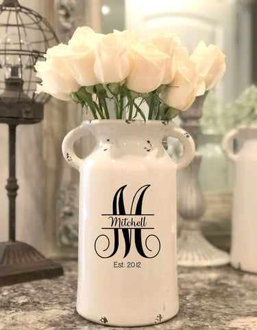 White Milk Can with Personalized Monogram