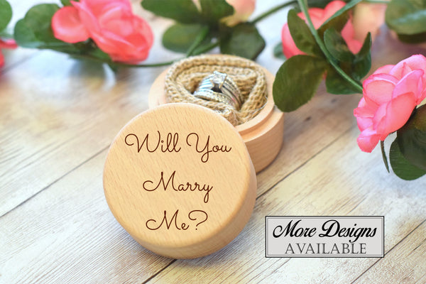 Will You Marry Me Round Wooden Ring Box